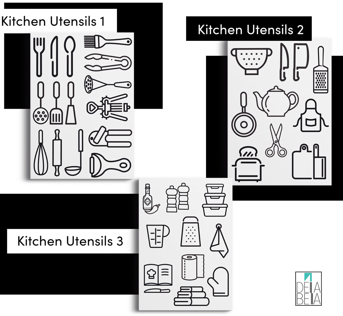 Kitchen Stickers Home Organization Utensil Icons Elegant Decals Cabinets Drawers Pantry Cupboard Airbnb Rent Accessories