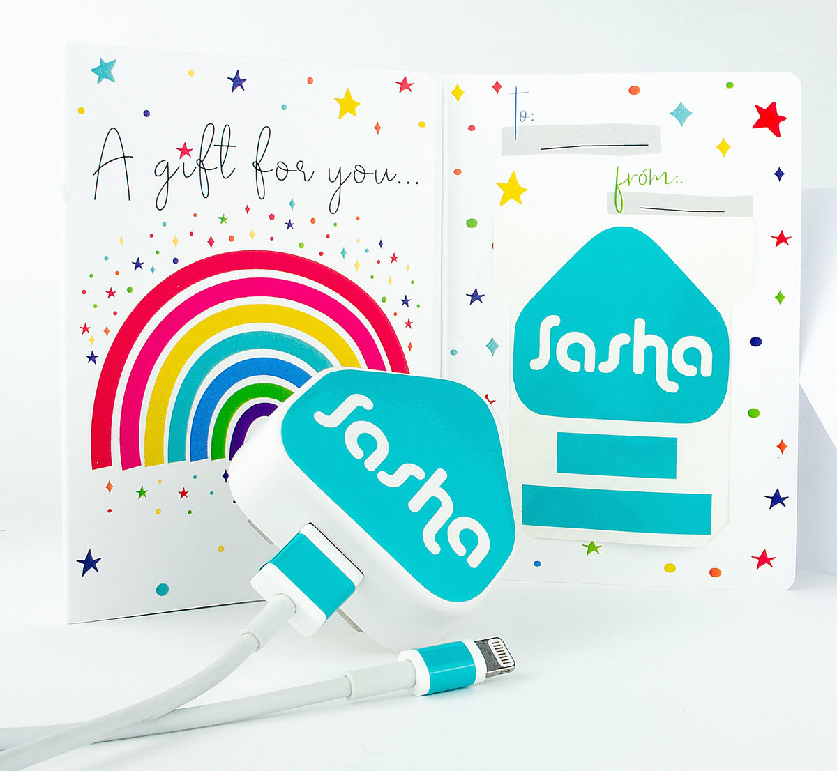 Stocking Filler Personalised Phone Charger Sticker Christmas Gift For Teens Kids Women Mum Friends Rainbow Gift Card Included STICKER ONLY
