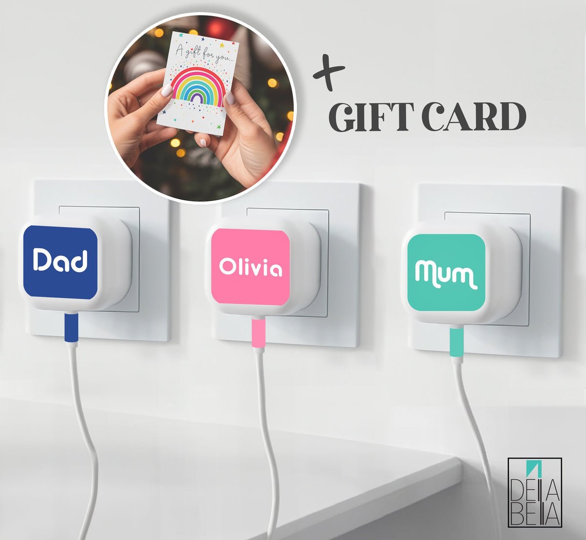 Christmas Stocking Filler Personalised Plug Sticker Mum Dad Christmas Woman Man Kids Delivered in Rainbow Gift Card Sticker Only