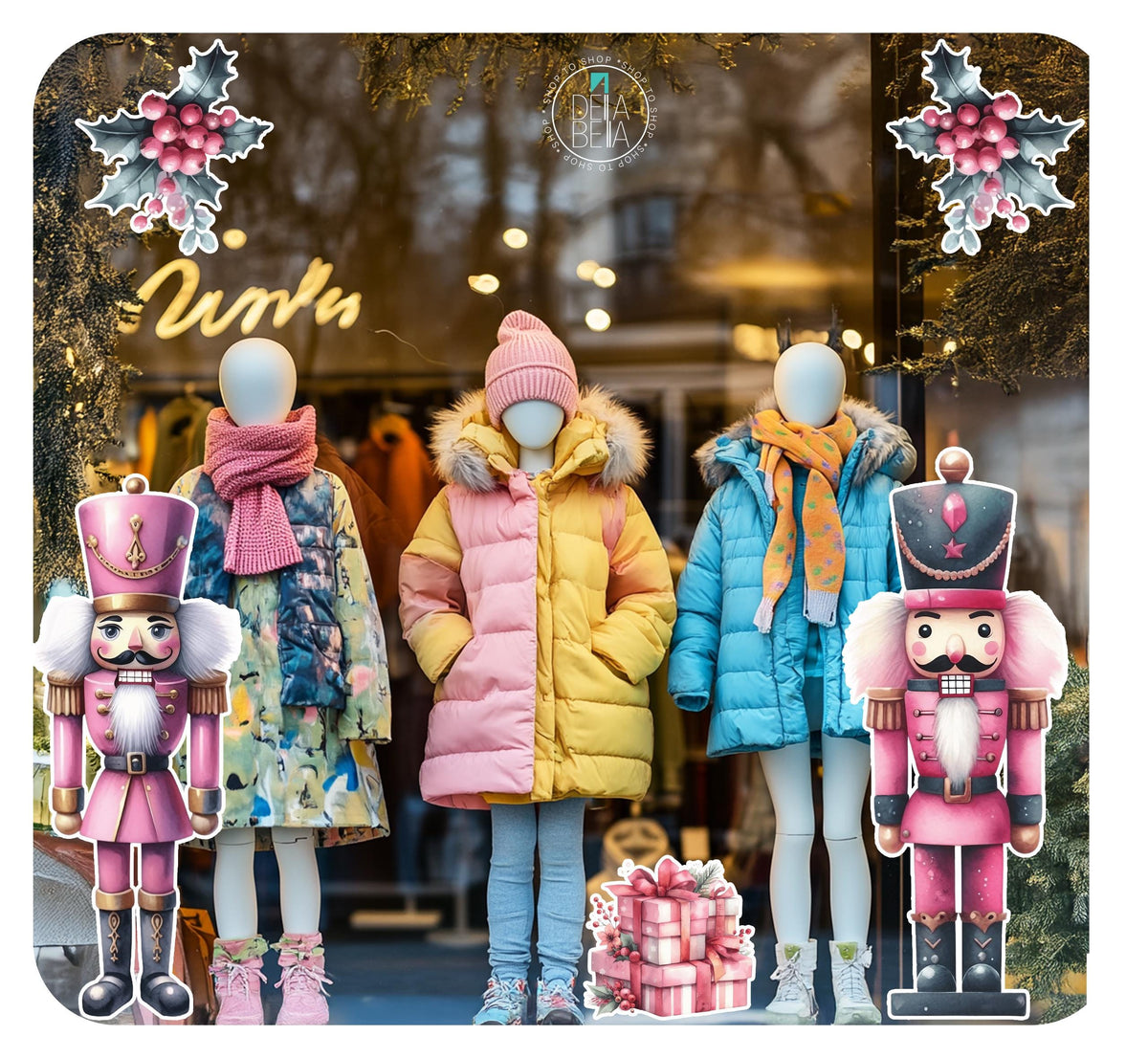 Pink Nutcracker Window Sticker Store Bars Coffee Shop Christmas Big Nutcracker Window Cling Christmas Reusable cling vinyl Decorations Vinyl Wrap for Furniture, Kitchen Cabinets & Home Upcycling