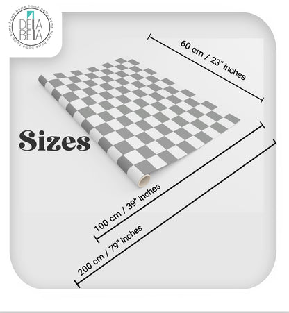 Kitchen Cupboard Wrap - Grey & White Chequered Sticky Back Plastic Vinyl Wrap for Furniture, Kitchen Cabinets & Home Upcycling