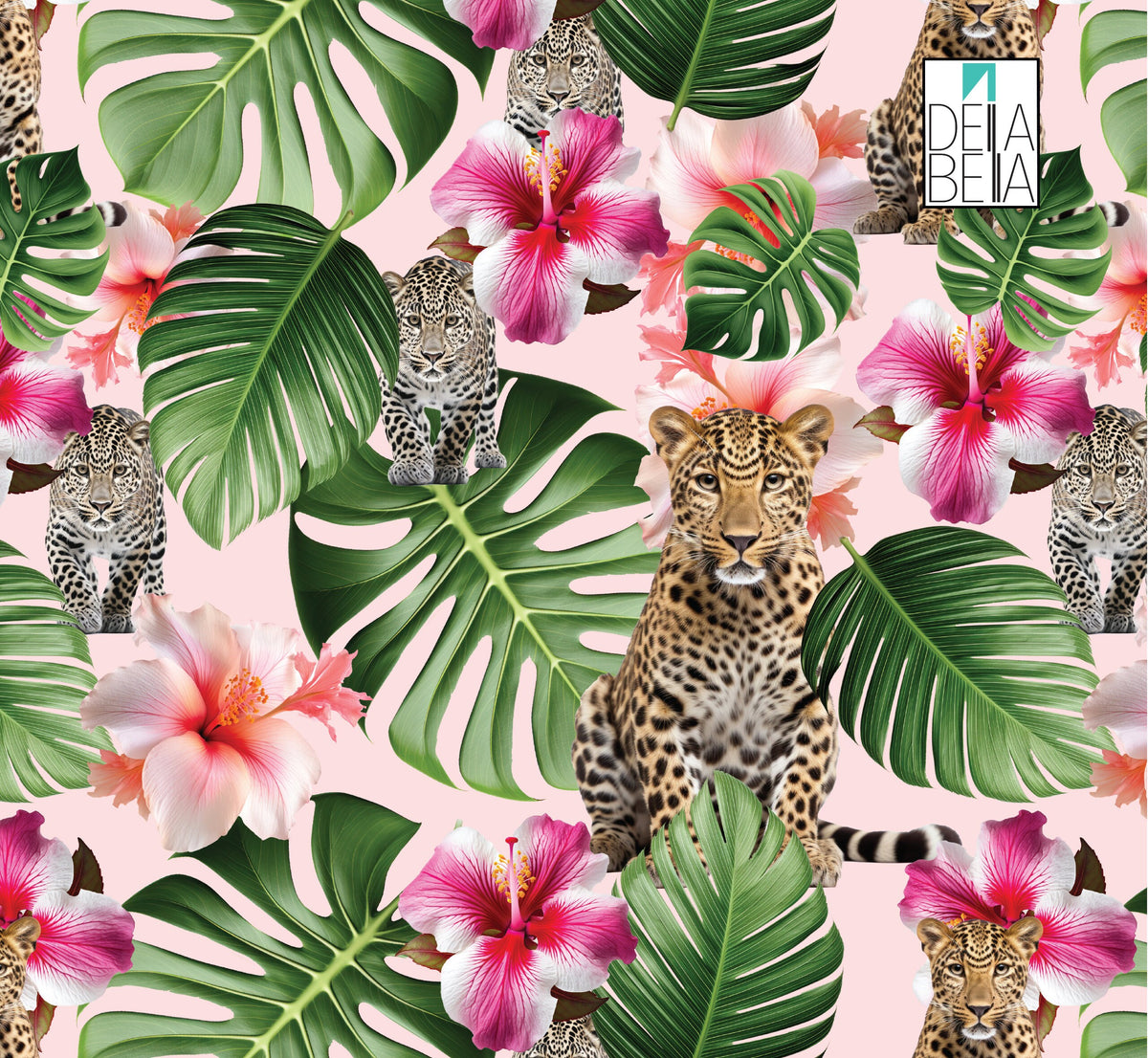 A vinyl wrap featuring a maximalist design with leopard prints, floral patterns, and various textures on a furniture surface.