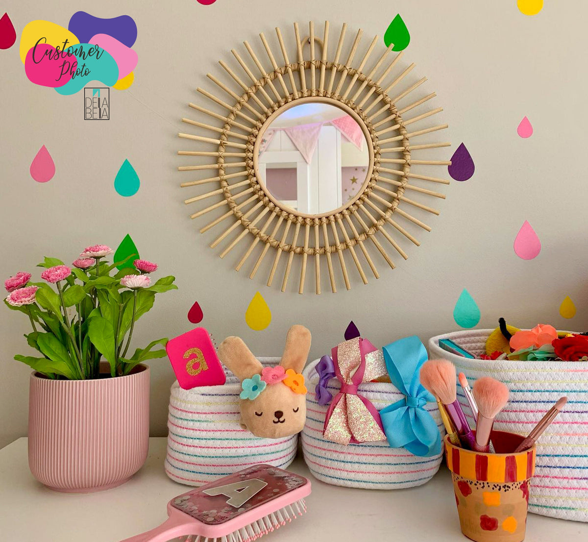 Raindrop Wall Sticker 88 Pcs Rainbow Colours