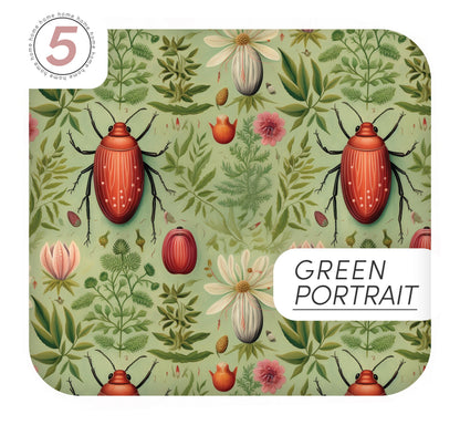 A collection of vinyl wraps featuring various beetle designs and patterns, intended for use on furniture.