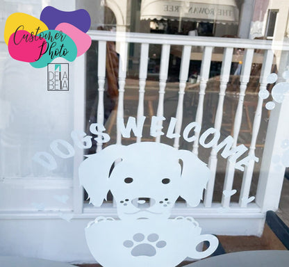 Dogs Welcome Window Stickers Pet Friendly Sign Waterproof Self Adhesive Fadeless Removable Coffee Shop Restaurants Bar Retail Stores