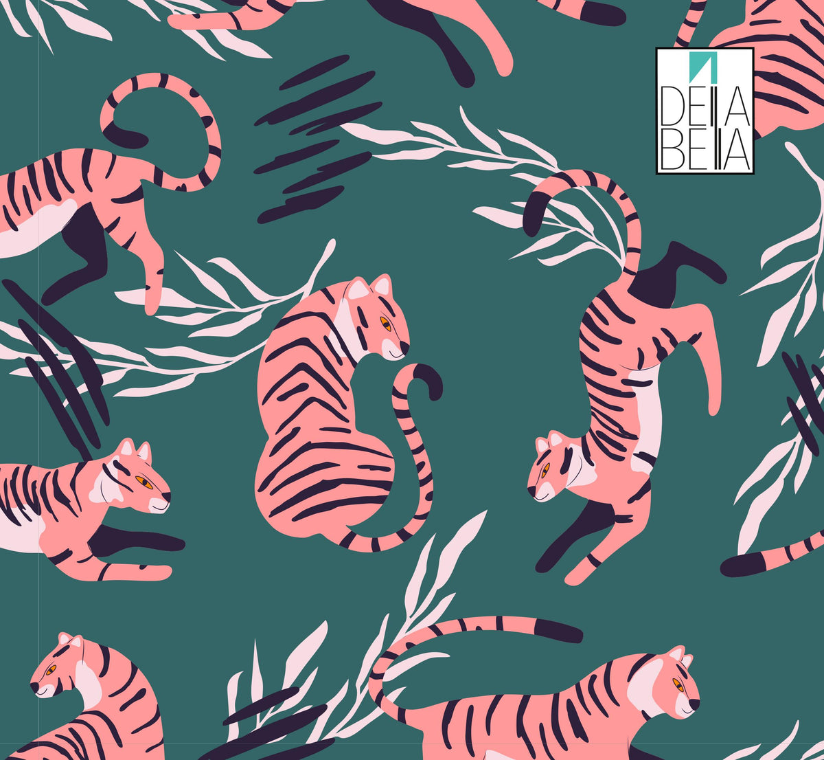 A vinyl wrap featuring a repeating pattern of tigers and foliage on a blue background.