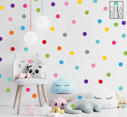 Polka Dot Wall Stickers 110x Rainbow 11 Colours