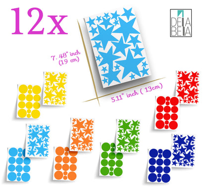 Polka Dot Stars Wall Stickers 228x Decals Mixed Size Rainbow Colours Baby Room Decor Kids Girls Bedroom Nursery Playroom Decoration  UK