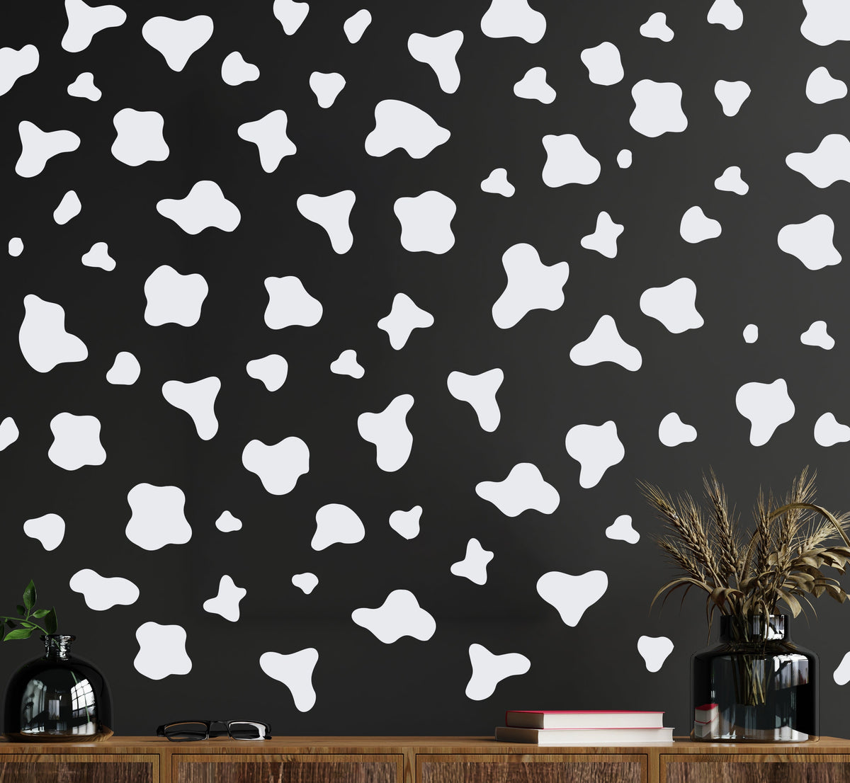 Cow Print Pastoral Wall Stickers 142x Black Cow Spot Decal Animal Decor Girls Bedroom Dot Spot Nursery Home Decor Removable for UK