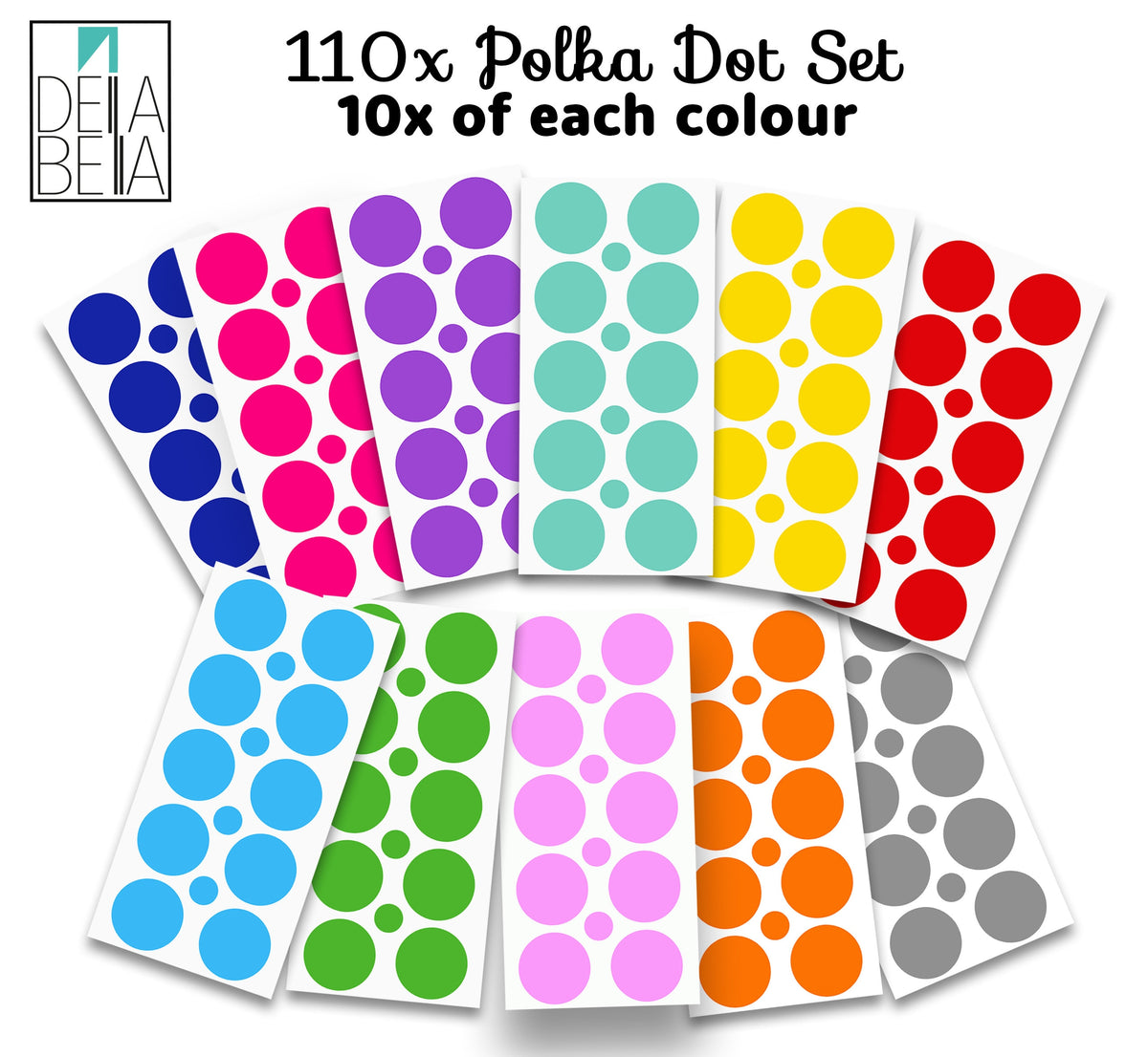 Polka Dot Wall Stickers 110x Rainbow 11 Colours
