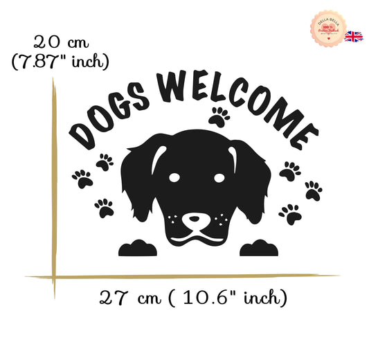 dogs welcome stickers shop window 