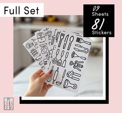 Kitchen Stickers Home Organization Utensil Icons Elegant Decals Cabinets Drawers Pantry Cupboard Airbnb Rent Accessories