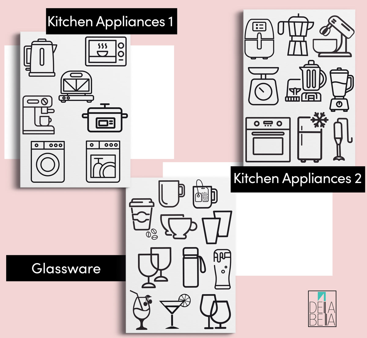 Kitchen Stickers Home Organization Utensil Icons Elegant Decals Cabinets Drawers Pantry Cupboard Airbnb Rent Accessories