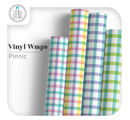 Gingham furniture vinyl wrap collection in various pastel colours for kitchen cupboard upcycling projects.