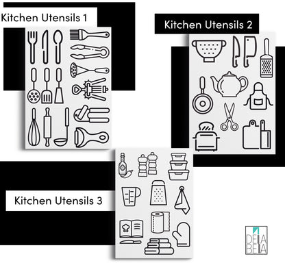 Kitchen Stickers Home Organization Utensil Icons Elegant Decals Cabinets Drawers Pantry Cupboard Airbnb Rent Accessories