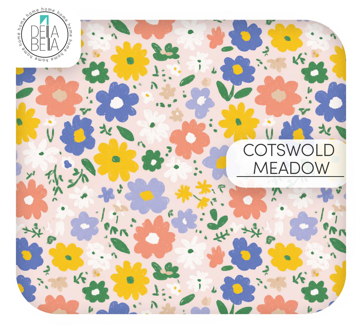 A dense ditsy floral vinyl wrap pattern for home upcycling. Features a lush 'meadow' look with tiny, delicate wildflowers in shades of peach, soft blue, and yellow on a light cream background.
