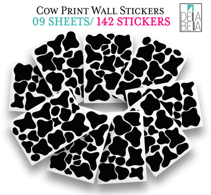 Cow Print Pastoral Wall Stickers 142x Black Cow Spot Decal Animal Decor Girls Bedroom Dot Spot Nursery Home Decor Removable for UK