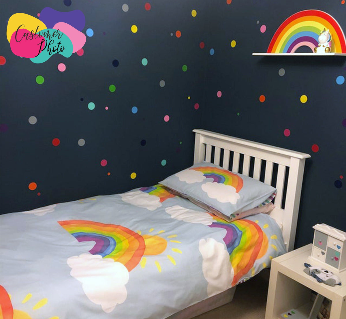 Polka Dot Wall Stickers 110x Rainbow 11 Colours