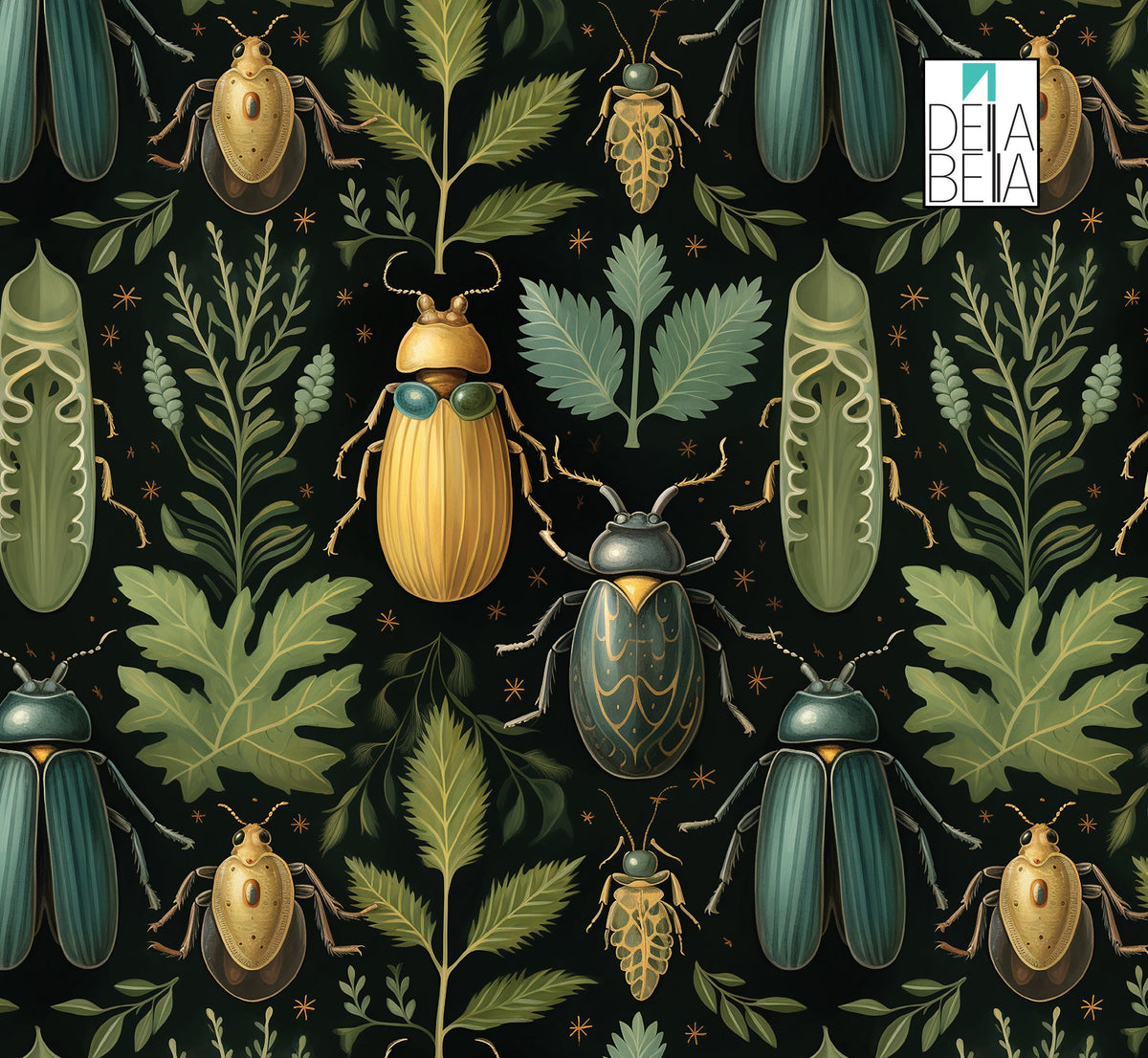 Cabinet door upcycled with maximalist beetle self-adhesive vinyl
