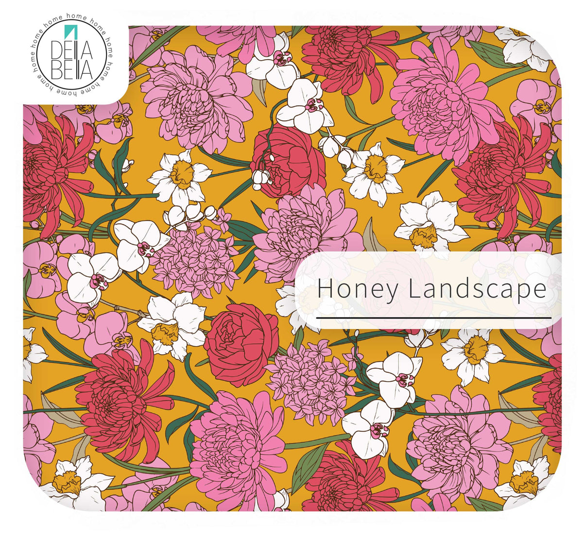 sticker for furniture Floral patterned vinyl with 'Honey Landscape' text on a yellow background