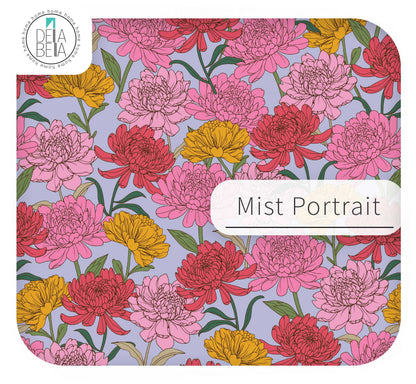Floral patterned furniture sticker with 'Mist Portrait' label and Delta Bella logo.