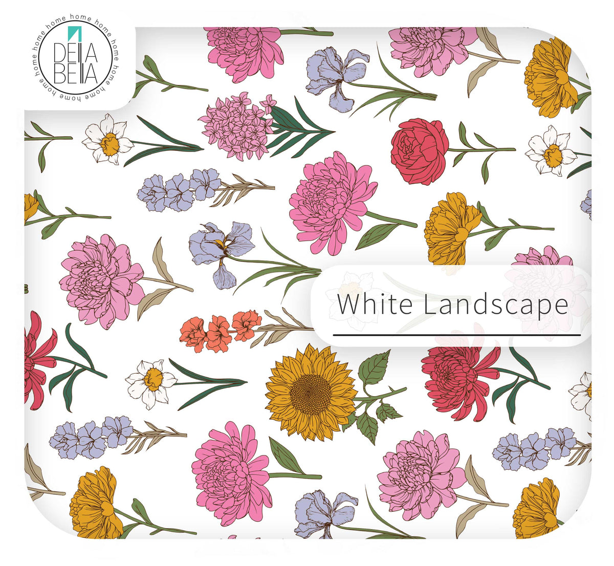 Floral patterned vinyl wrap on a white background with 'Dela Bella' branding.