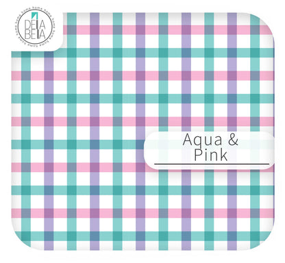 Aqua and Pink gingham furniture sticker sheet for a maximalist dopamine decor kitchen refresh.