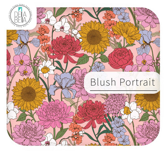 Floral design vinyl with 'Blush Portrait' label on a pink background