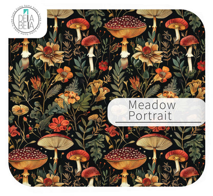 kitchen cabinets vinyl with mushrooms and flowers labeled 'Meadow Portrait' by Delta Belia.