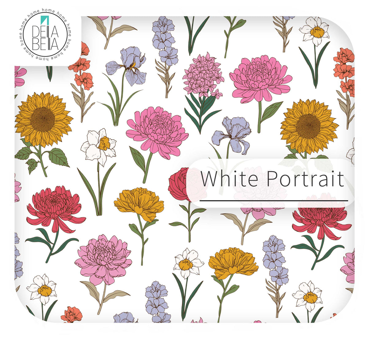 Della Bella "White Portrait" floral pattern vinyl wrap for furniture and walls UK
