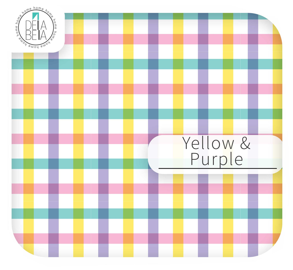 Yellow and Purple gingham sticky back plastic for furniture and cupboard doors - Della Bella UK.