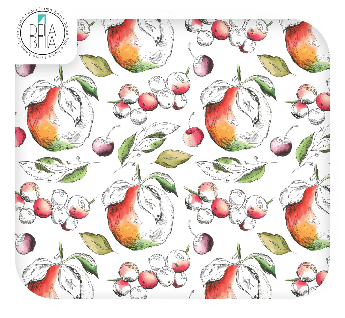 Vintage Vinyl Wraps Pears and Cherries Watercolour Sketch