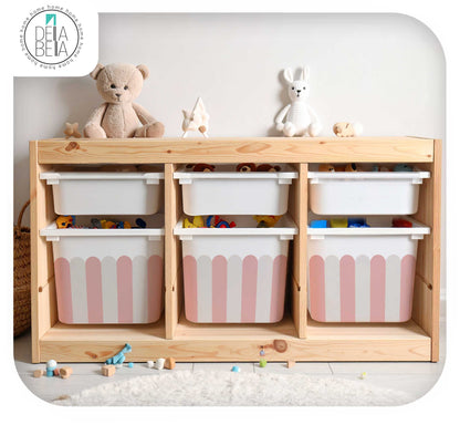 Scallop Edge Storage Box Stickers (Fits IKEA® Trofast) | Nursery Decals - Set of 6 Vinyl Decals for Nursery Storage Bins - Blush, Teal & Camel - IKEA Hack UK