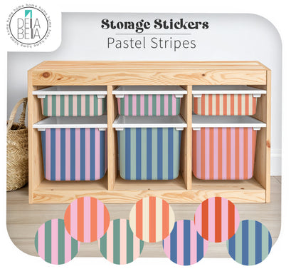 Pastel Stripe Furniture Decals (Fits IKEA® Trofast) | Playroom Storage