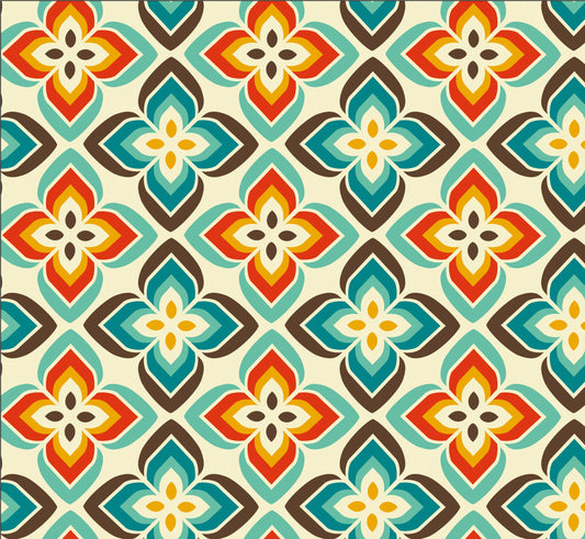 A colorful retro floral pattern vinyl wrap designed for furniture stickers and home decor applications.