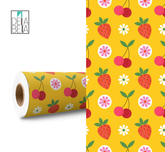 Retro Vinyl Wrap Vintage Sticky Back Plastic For Furniture  Kitchen Fridge Wrap, Home Decor,Kitchen worktop, Upcycling Cherries Strawberry