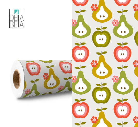 Vinyl Wrap Vintage Retro  Sticky Back Plastic For Furniture Kitchen Fridge Wrap, Home Decor,Kitchen worktop, Upcycling Fruit Fun Pear