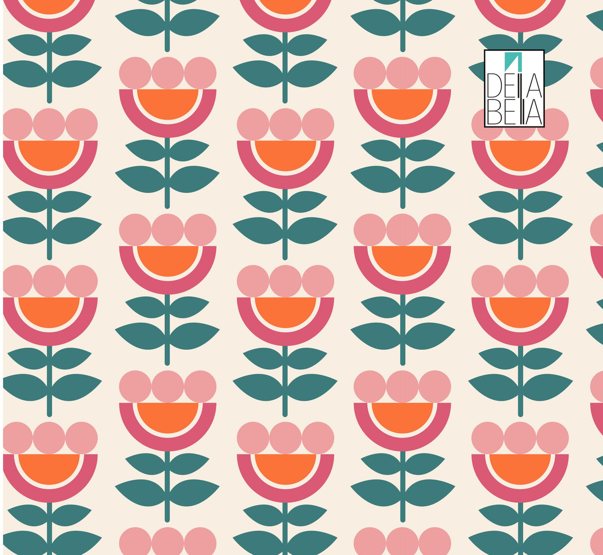 A vinyl wrap with a retro 60s daisy flower pattern in orange, pink, and green colors on a beige background, with the brand logo 'Della' visible.