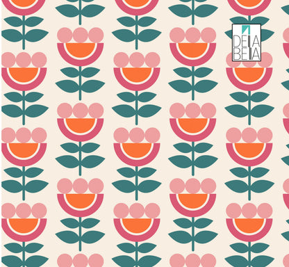 A vinyl wrap with a retro 60s daisy flower pattern in orange, pink, and green colors on a beige background, with the brand logo 'Della' visible.