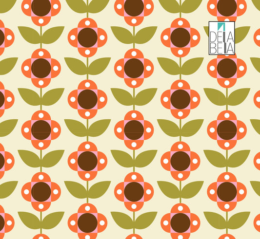 A vinyl wrap with a vintage retro flower pattern from the 60s designed for furniture and home decor.