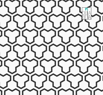 A black and white geometric patterned vinyl wrap designed for furniture such as kitchen cabinets and fridge.
