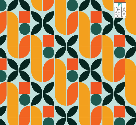 A geometric patterned vinyl wrap featuring retro circles in multiple colors applied to a surface.