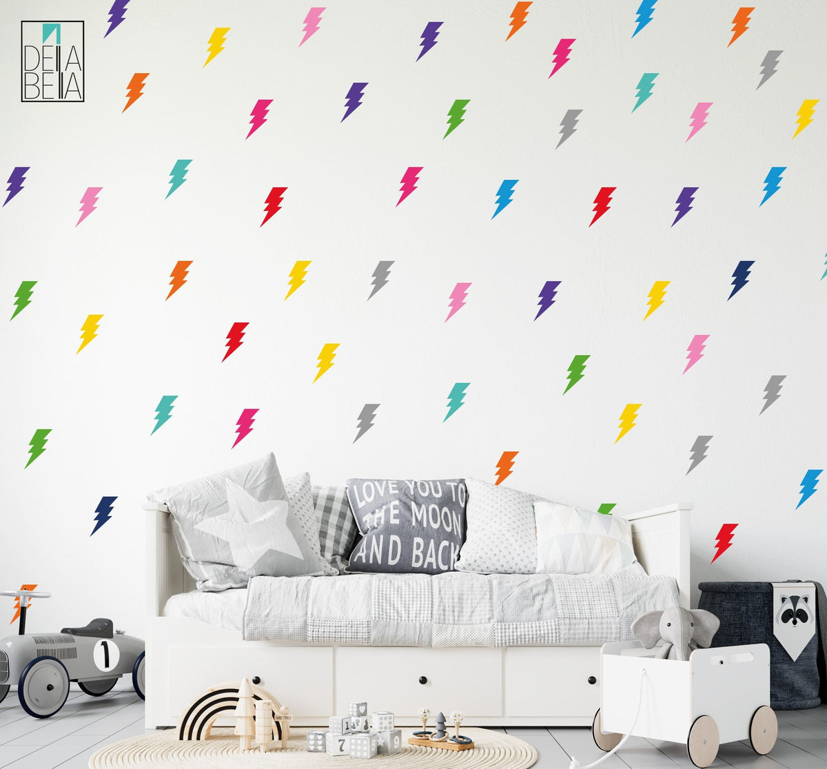 Lightning Bolt 11 Sheets Wall Stickers Removable Rainbow Colours Girls Boys Bedroom Kids Room Nursery Playroom  Baby Peel Stick 110 Pack