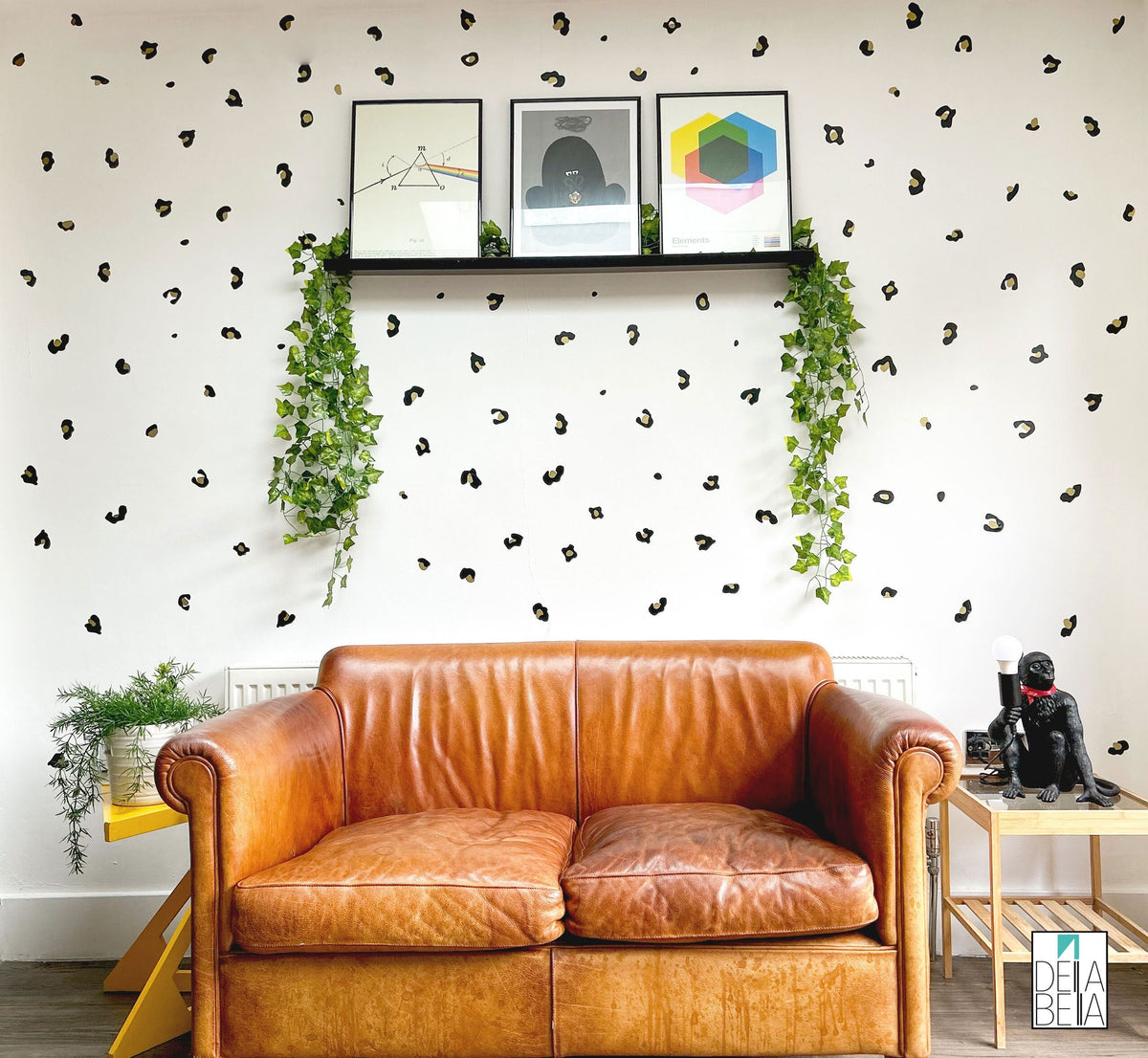Jaguar Leopard Animal Print Wall Stickers Black Gold Dots For Teenagers Girls Bedroom Decals Spots Animal Living Room Black and Gold