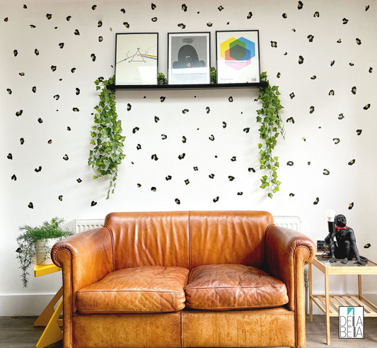 Jaguar Leopard Animal Print Wall Stickers Black Gold Dots For Teenagers Girls Bedroom Decals Spots Animal Living Room Black and Gold