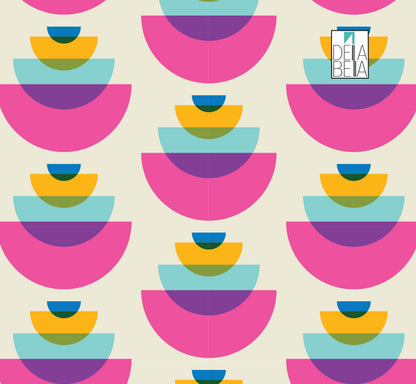 A patterned vinyl wrap featuring abstract geometric designs in vibrant colors, intended for use on furniture or kitchen cabinets.