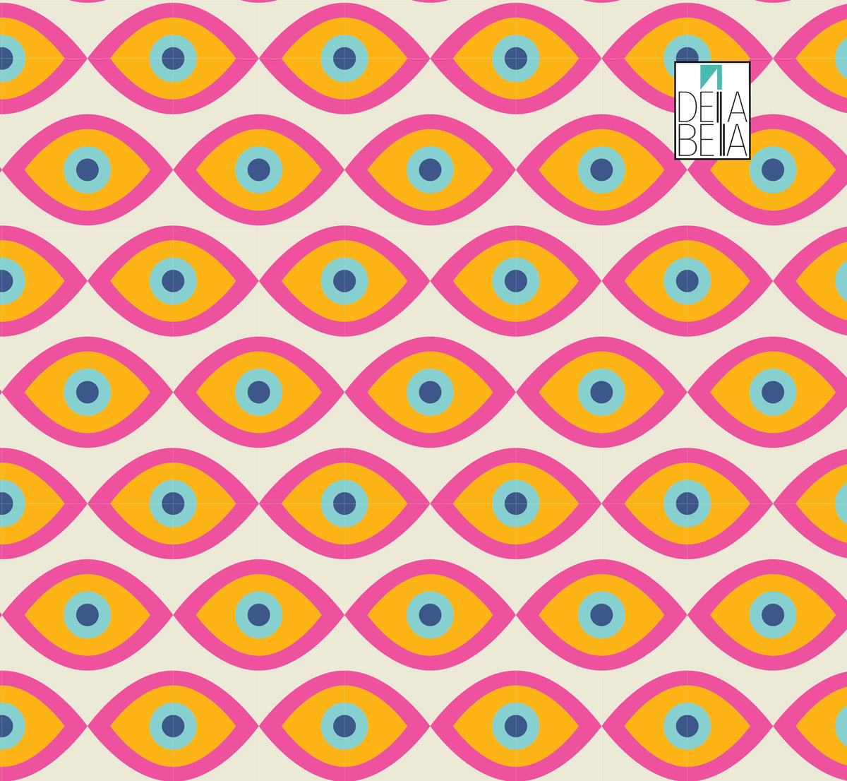 A vinyl wrap featuring a geometric pattern with colorful eye shapes on a white background.