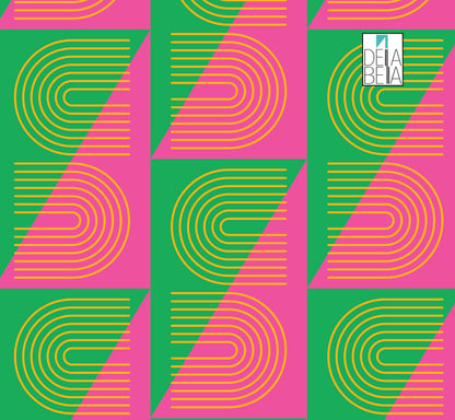 A vinyl wrap with pink and green retro geometric patterns designed for furniture or appliance surfaces.