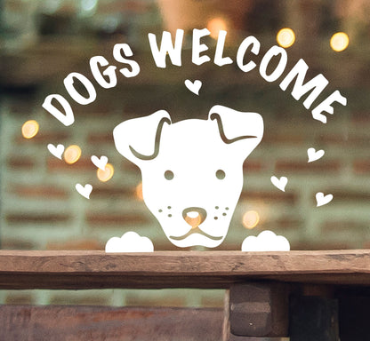 Dogs Welcome Stickers Signs for windows coffee shops