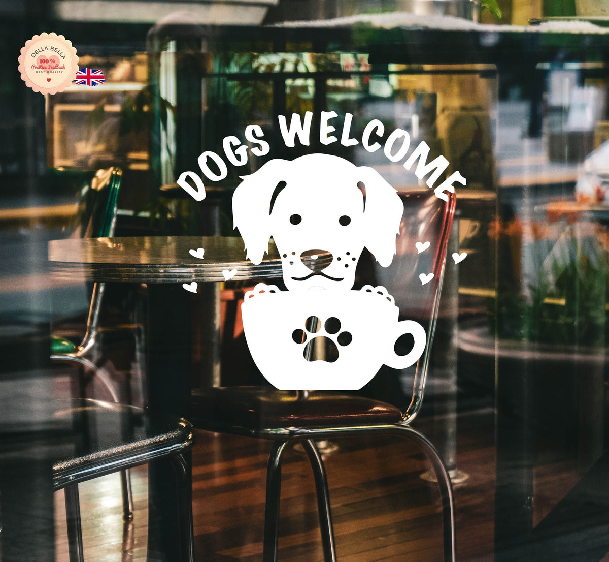 dogs Welcome ticker Sign for coffee shops, pubs, restaurant